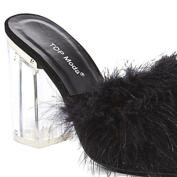 MARABOU FEATHER Katy Slipper CLEAR Plastic LuCiTE - Picture 2 of 3